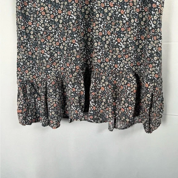 Rails Kiki Mini Dress Black Floral Tie Waist Ruffle Hem Prairie Cottagecore S - Picture 7 of 16